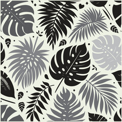 tropical palm and monstera leaves arranged in seamless BACKGROUND