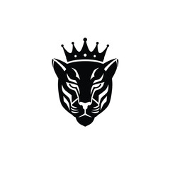 Black panther head with crown silhouette on white background