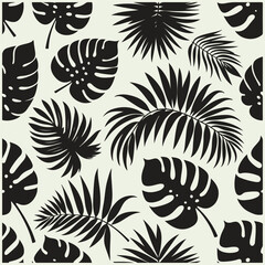 tropical palm and monstera leaves arranged in seamless BACKGROUND