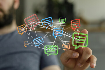 A visual representation of interconnected message bubbles, symbolizing communication, networking, and social media interactions. Perfect for ill