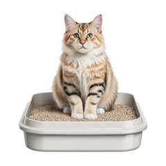 Ginger Cat Sitting in Litter Box on Transparent Background with Black Background