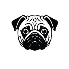 Black pug dog face logo with detailed markings Keywords: pug, dog, face, logo, animal, pet