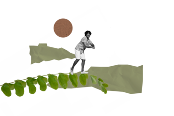 Composite collage image of dancing man natural spring bloom celebrate summer billboard comics zine minimal