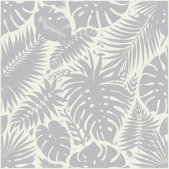 tropical palm and monstera leaves arranged in seamless BACKGROUND