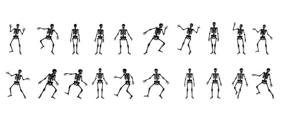 Naklejka premium Dancing Skeletons Vector Illustration – Halloween Bones Icon Set on White Background