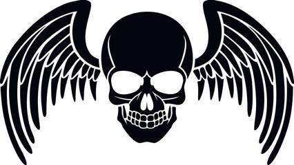 Edgy winged skull symbol for tattoo design or gothic rock band logo, bold dark style