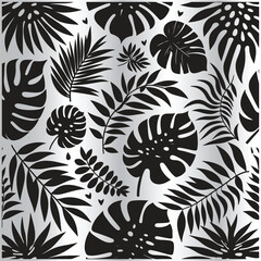 tropical palm and monstera leaves arranged in seamless BACKGROUND
