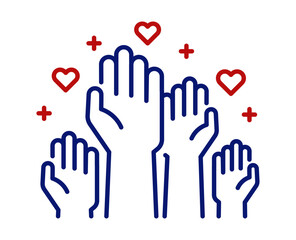 Volunteering raised hands ready to help icon. Vector thin line editable stroke illustration. Charity work, volunteers. Positive foundation, business
