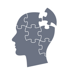 abstract head puzzle pieces silhouette icon symbol isolated on transparent background vector illustration