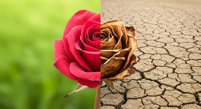 Half Red Half Withered Rose &ndash; Life and Death Contrast Concept