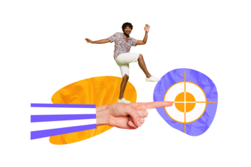 Collage image artwork of happy attractive male dance achieve success isolated on drawing background