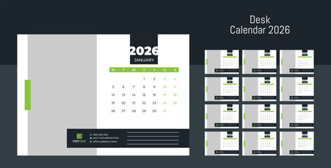 Desk Calendar 2026, calendar template design 2026