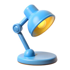 A small blue desk lamp with a bright yellow light, isolated on transparent background