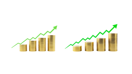 Coin stack with growth arrow on transparent background png