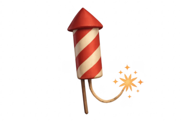 Rocket firework with burning fuse exploding for celebration