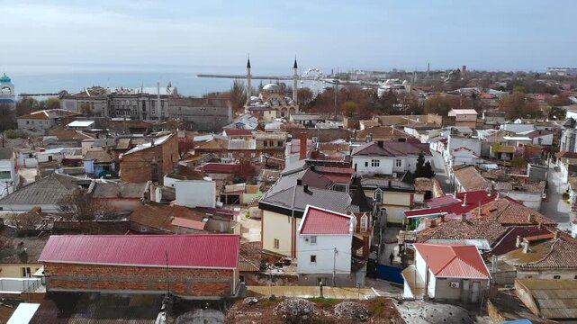 Aerial view of yevpatoria old town and juma jami mosque. Media