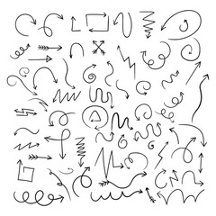 Collection of hand drawn sketchy arrow doodles and graphic elements for design and illustration
