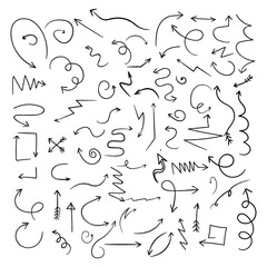 Collection of hand drawn arrow illustrations in various styles and directions