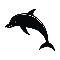 Black dolphin silhouette with white eye and smile on white background animal