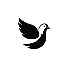 Black silhouette of a dove in flight with wings spread Keywords: dove, bird, flying, wings