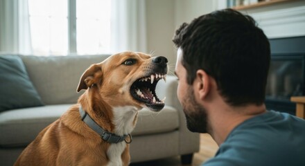 Aggressive dog confronts man