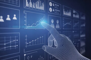 Futuristic financial analysis with digital interface featuring rising graphs and data, perfect for modern technology, business, and investment visuals
