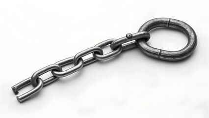 Obraz premium Silver Metal Chain With Rounded End Link on a White Background for Security