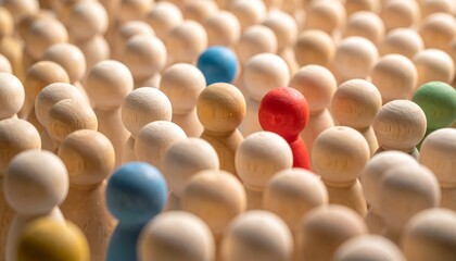 Diversity and Inclusion - Wooden Figures with Colored Heads.