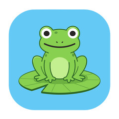 Cute Cartoon Green Frog Character Sitting on Lily Pad Flat Vector Illustration