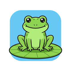 Naklejka premium Cute Smiling Cartoon Frog on Lily Pad Vector Illustration