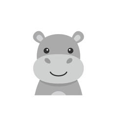 Fototapeta premium Cute Smiling Grey Hippo Head Vector Illustration in Flat Design Style