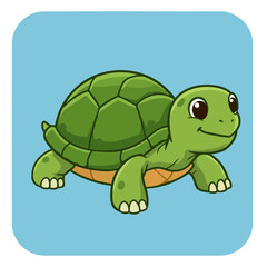 Happy Cartoon Green Turtle Vector Illustration on Blue Background