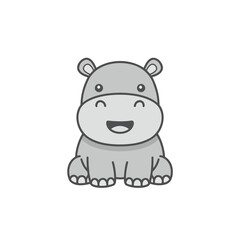 Obraz premium Adorable Smiling Baby Hippo Simple Cartoon Vector Illustration in Grayscale