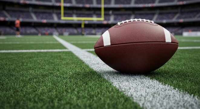 American football on a field, stadium background