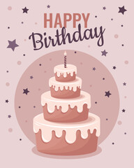 Vector birthday card template ready to print. Elegant Birthday Cake Illustration