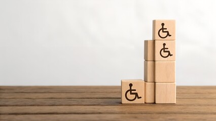 Wooden Blocks Stacked with Handicap Symbol on a Wooden Table Top