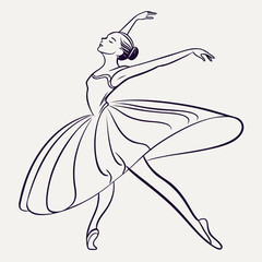 Elegant ballerina in a graceful pose with flowing tutu and arms extended © Logo