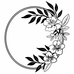 Elegant black and white floral wreath with copy space