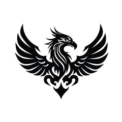 Black silhouette of a stylized phoenix with spread wings