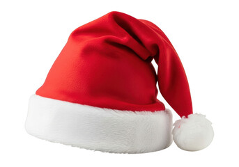 A classic red santa claus hat with white fur trim, isolated on transparent background, perfect for holidaythemed designs and festive projects