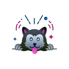 Cartoon Dog with Gray Fur Leaning on Barrier with Pink Tongue on Transparent Background