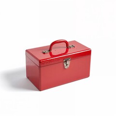 Red toolbox with handle isolated on pure white background