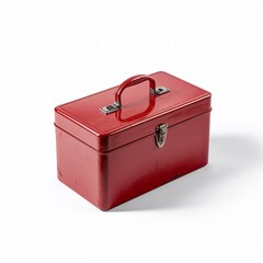 Red toolbox with handle isolated on pure white background