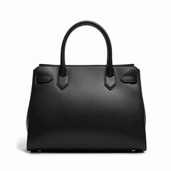 Elegant black leather handbag isolated on pure white background