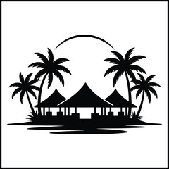 Fototapeta premium tropical resort buildings with simple shapes like huts or villas with pitched roofs