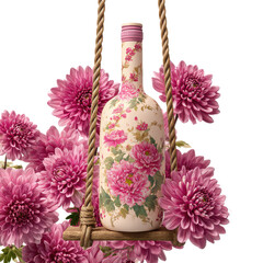 floral bottle png decorative bottle png rope swing prop png hanging bottle png home decor png transparent background image