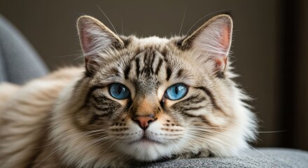 Naklejka premium Close-up of a Ragdoll cat with striking blue eyes