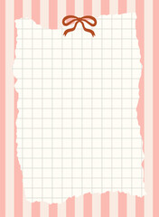 Note template with a bow. Graphic collage element with torn paper. Template whimsical electronic organizer. Vector illustration.
