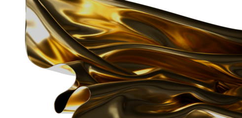 A stunning abstract image of flowing gold fabric with glossy reflections, perfect for luxurious backgrounds and design projects.  High-quality,