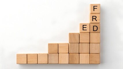 Wooden Block Stairs Spelling Fred on White Background with Soft Shadows